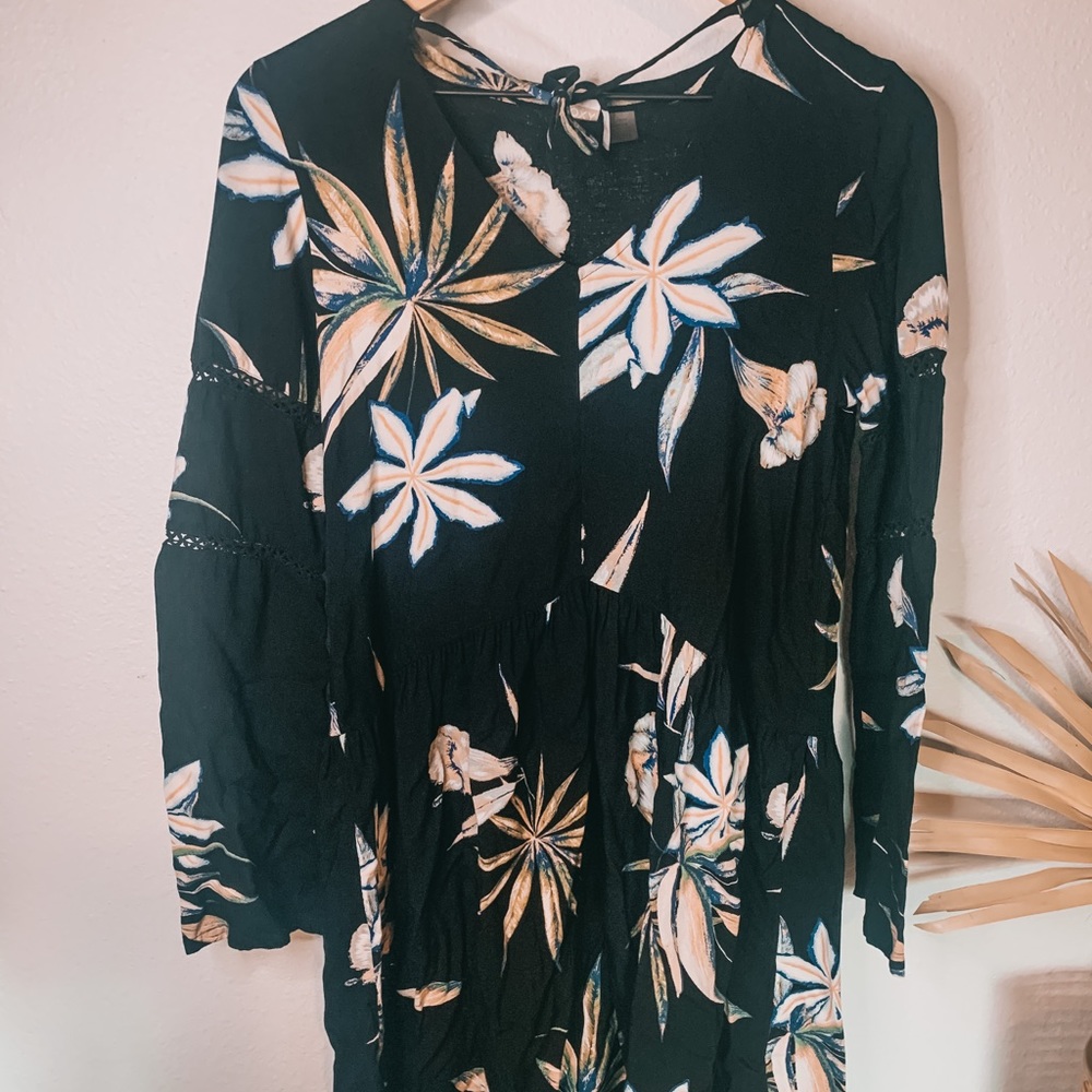 Roxy Black and Floral Swing Dress